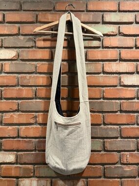 Beige Canvas Crossbody Sling Bag